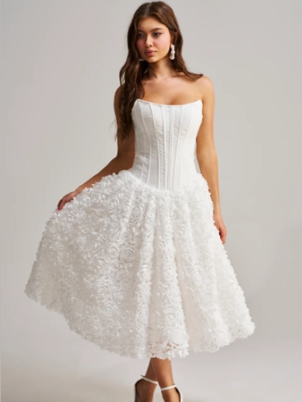 AKIRA FIND ME LATER FLORAL CORSET MIDI DRESS IN WHITE Size XLXL